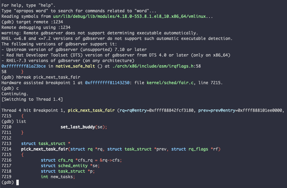 set breakpoint at pick_next_task_fair