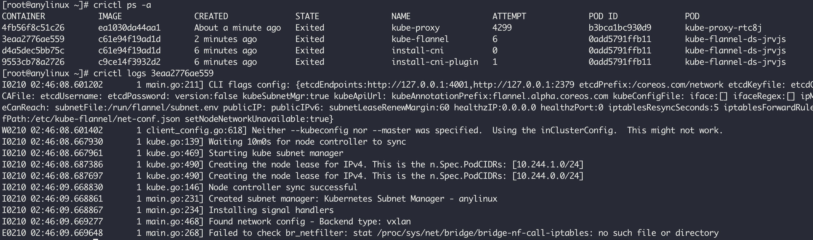 Debug flannel with pod logs