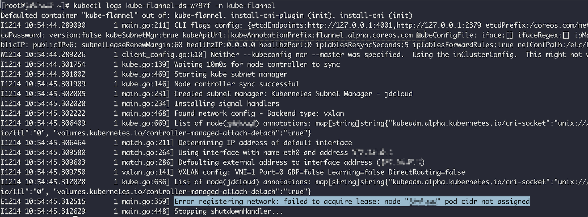 Debug flannel with pod logs